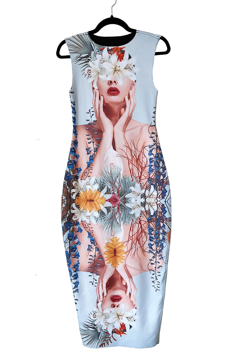 ARTISTIC FACE REVERSIBLE PENCIL DRESS - 1X LARGE LEFT