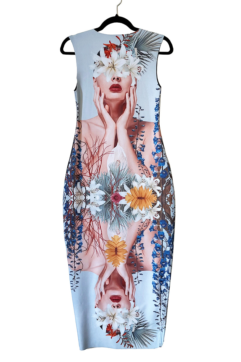 ARTISTIC FACE REVERSILBE PENCIL DRESS - 1X SMALL LEFT