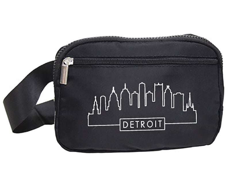 BLACK DETROIT SKYLINE BELT BAG