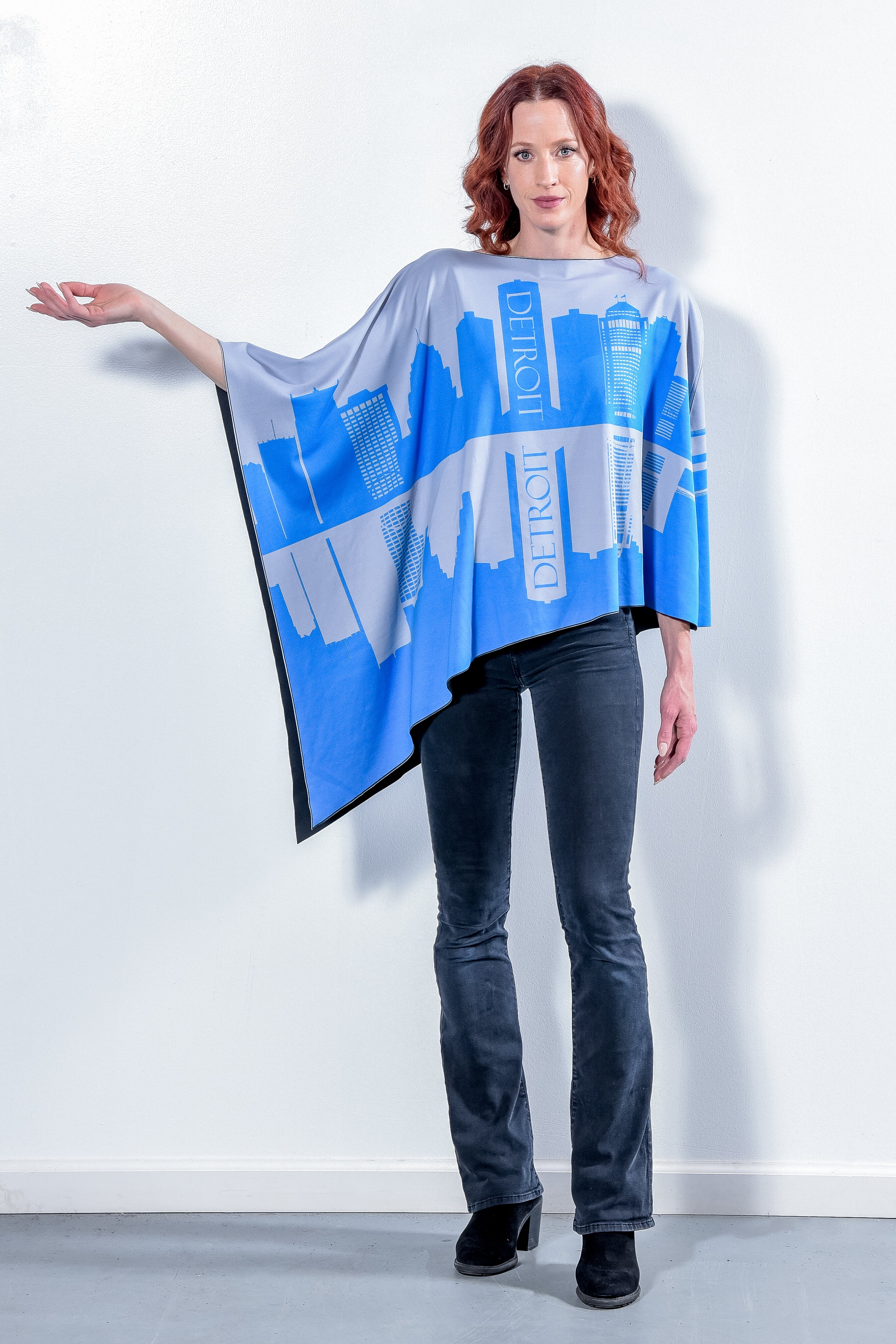 SILVER & BLUE REVERSIBLE PONCHO