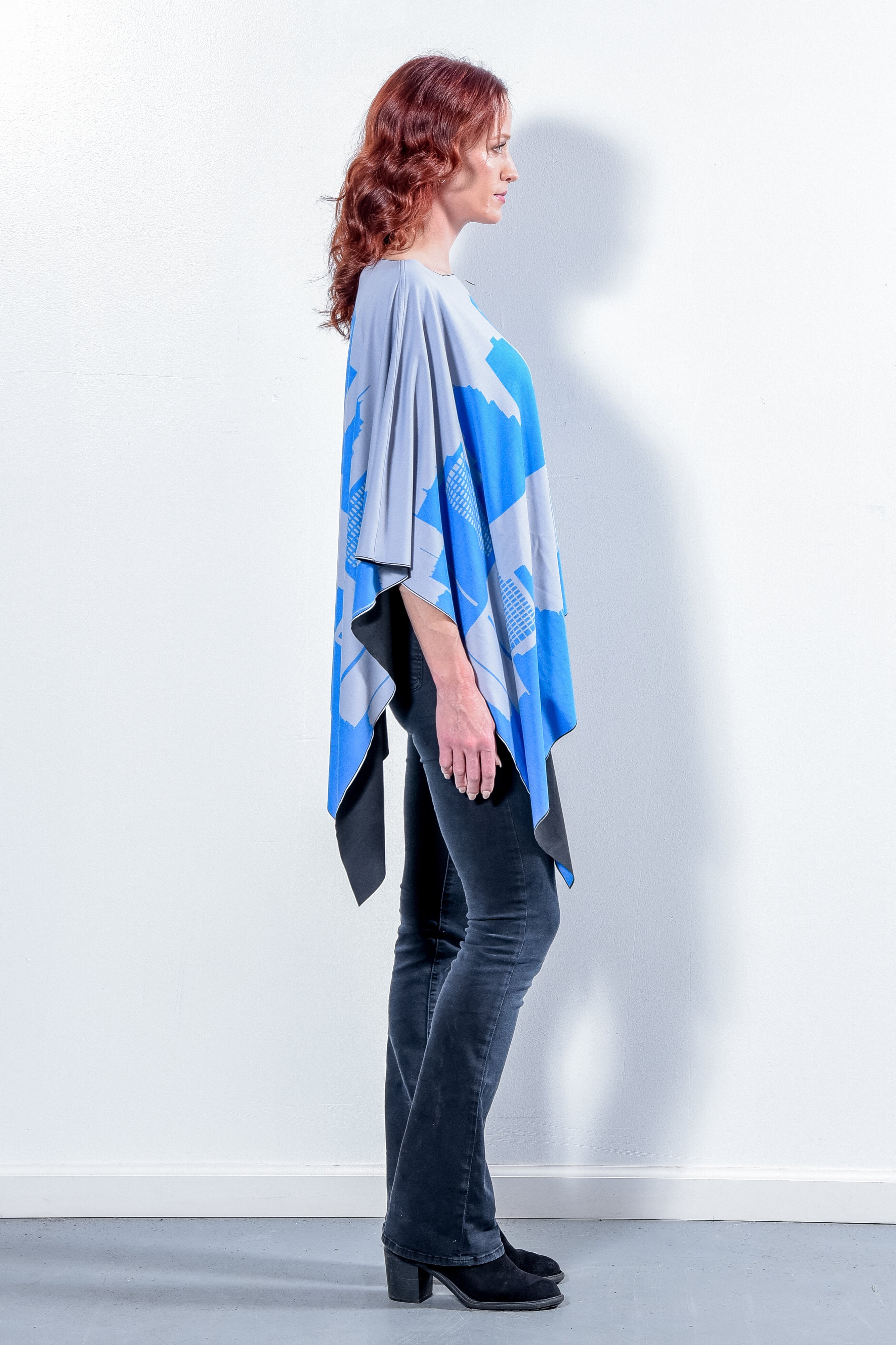 SILVER & BLUE REVERSIBLE PONCHO