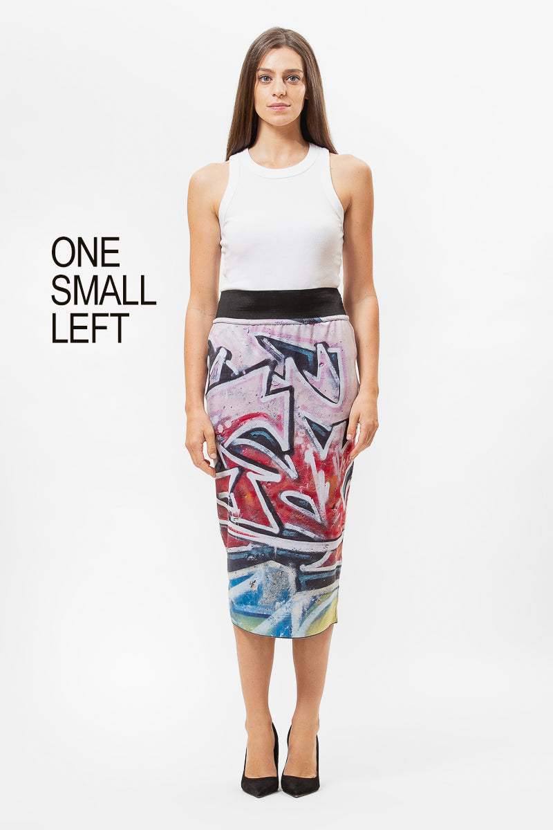 REVERSIBLE GRAFFITI PENCIL SKIRT - 1X SMALL LEFT