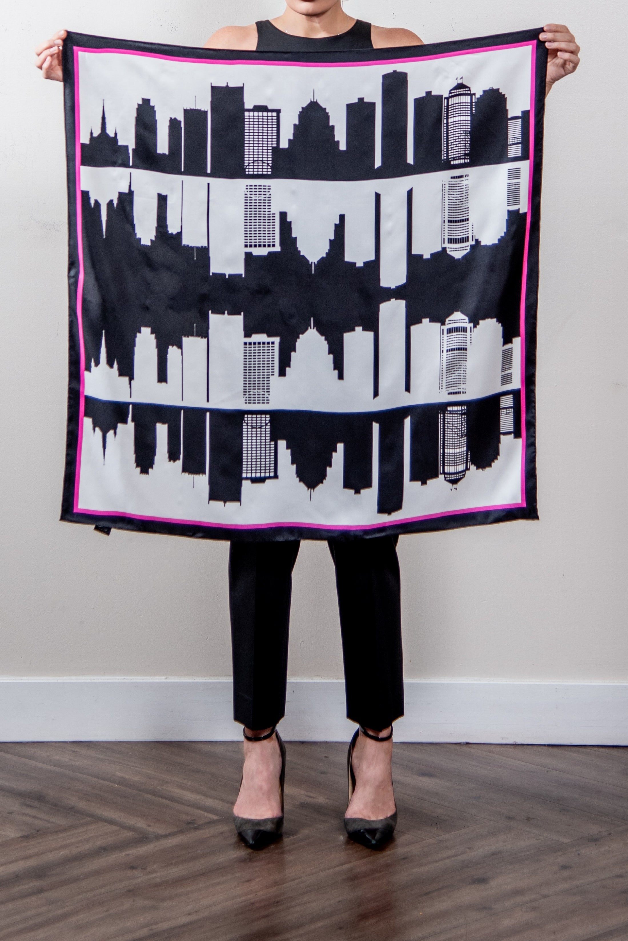 DETROIT SKYLINE 34" DOUBLE SIDED SILK SCARF