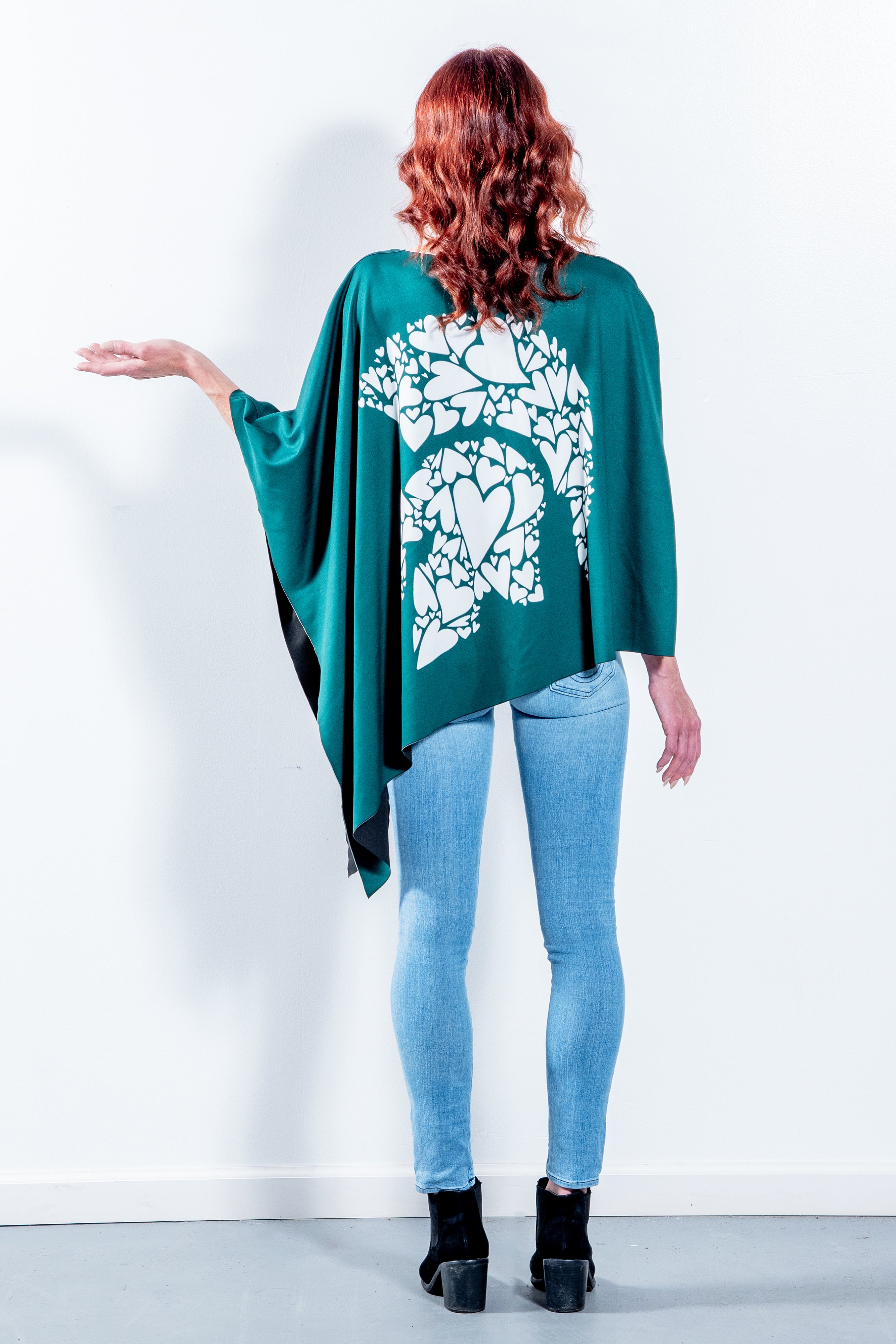 GREEN & WHITE REVERSIBLE PONCHO