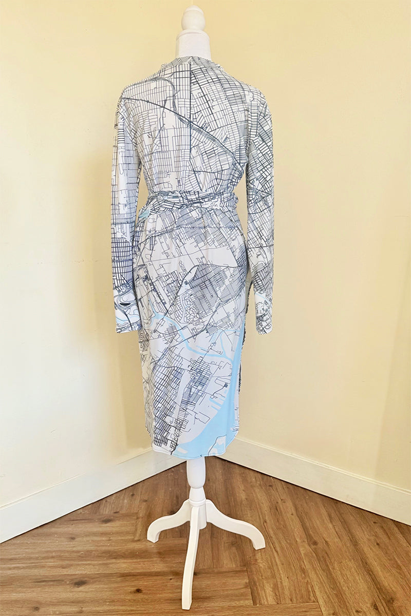 DETROIT 'LINES OF LEGACY' WRAP DRESS