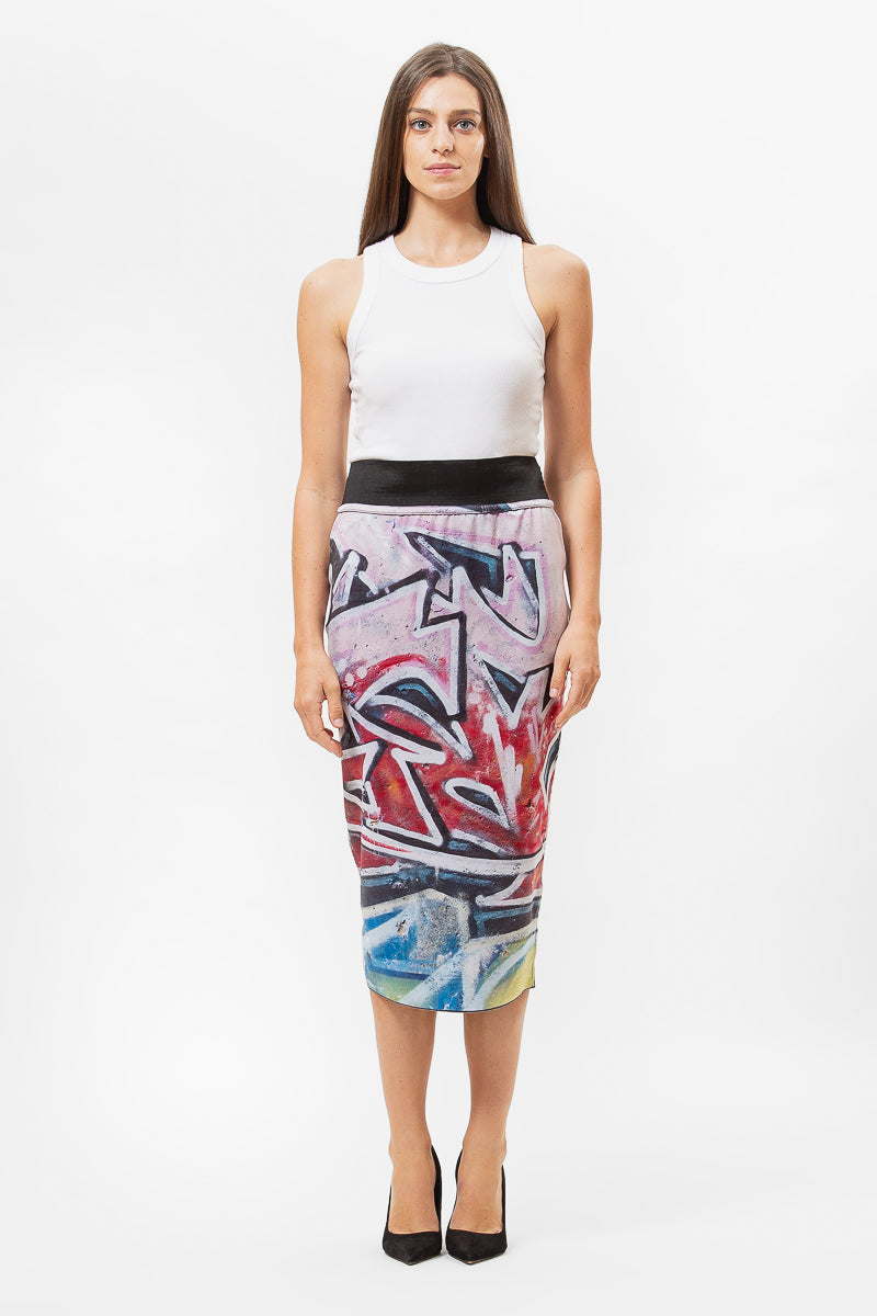 REVERSIBLE GRAFFITI PENCIL SKIRT