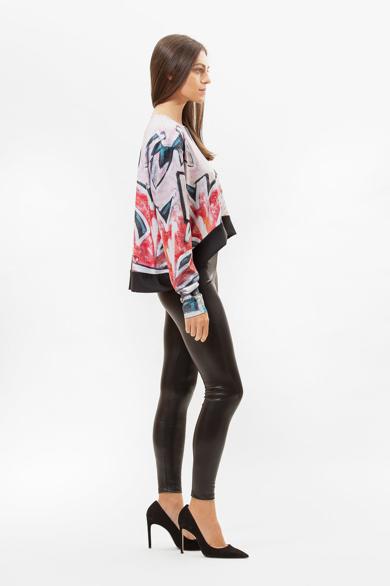 REVERSIBLE GRAFFITI HI-LO SWEATSHIRT