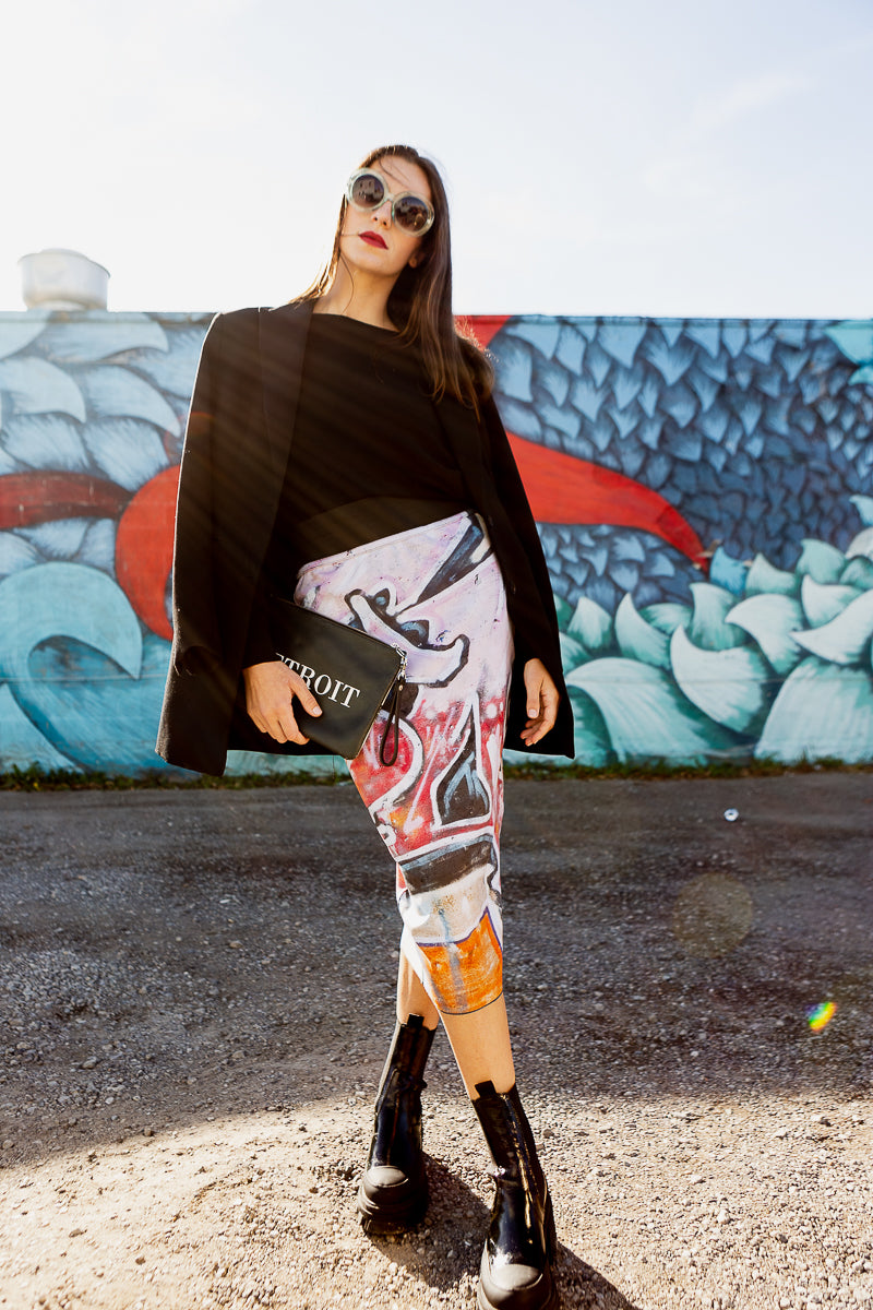 REVERSIBLE GRAFFITI PENCIL SKIRT